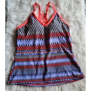 ZeroXposur Tankini Top Sze 12 Racer Back BuiltIn Bra Bathing Suit Pink Blue swim